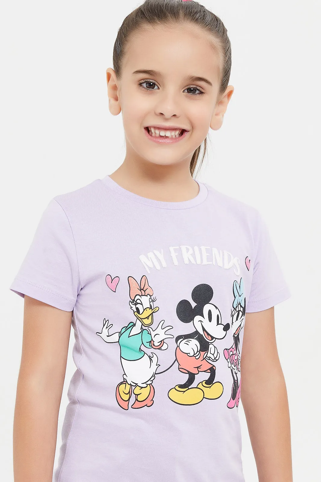 Girls Lilac Disney Friends Print T-Shirt