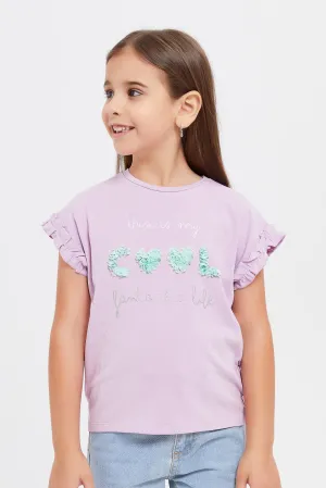 Girls Lilac T-Shirt With Applique Works