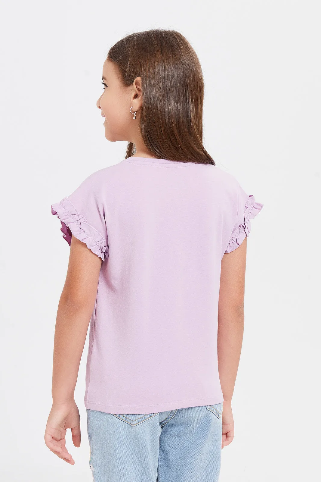 Girls Lilac T-Shirt With Applique Works