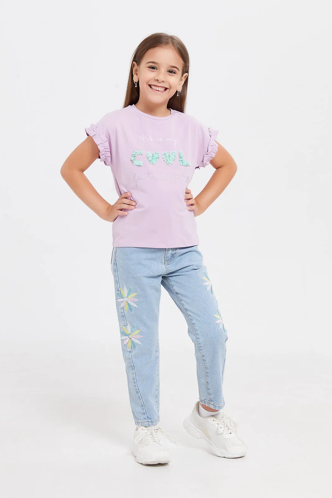 Girls Lilac T-Shirt With Applique Works