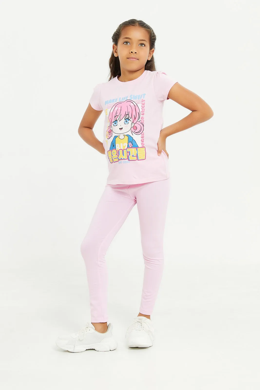 Girls Pink Make Life Sweet Print T-Shirt