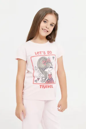 Girls Pink Printed T-Shirt