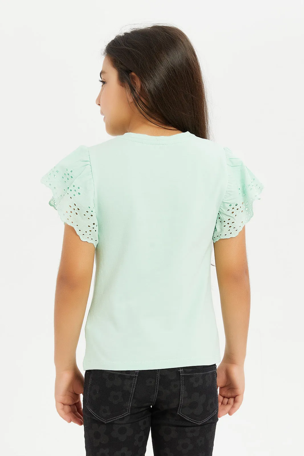 Girls Teal Embellished T-Shirt