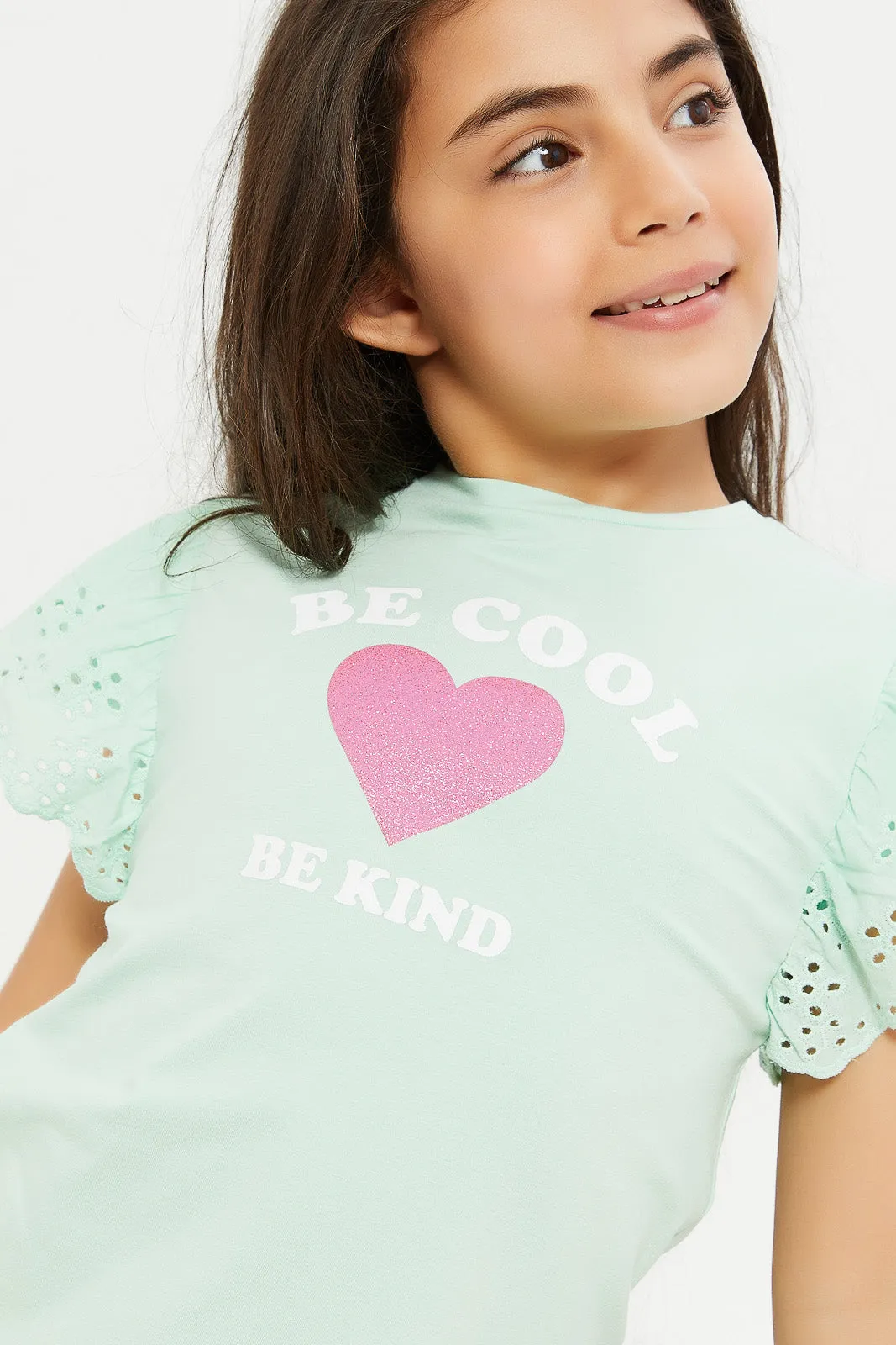 Girls Teal Embellished T-Shirt