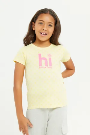 Girls Yellow Hi Funtime Today Print T-Shirt