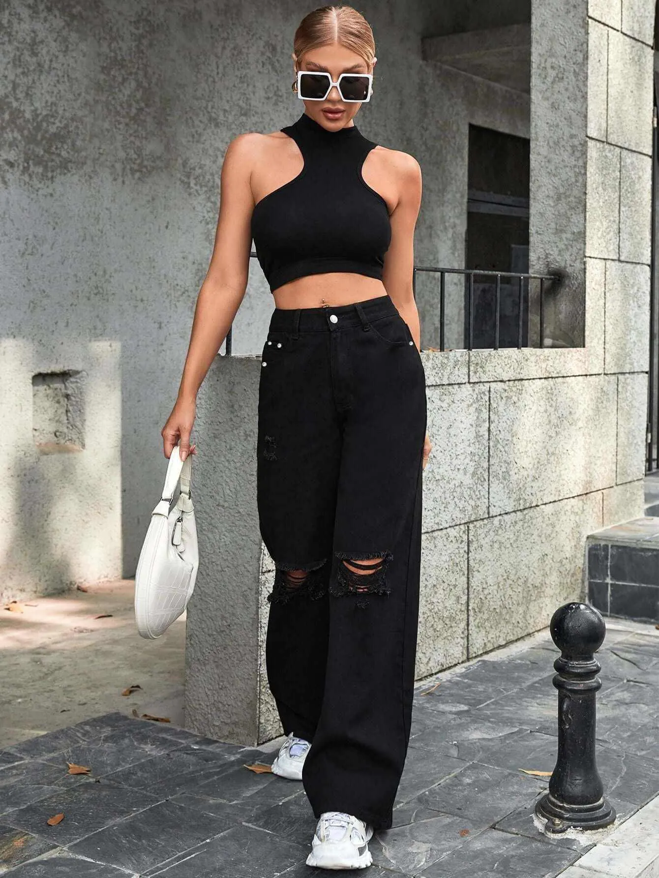 Glow Chic's Casual Holed Denim Trousers