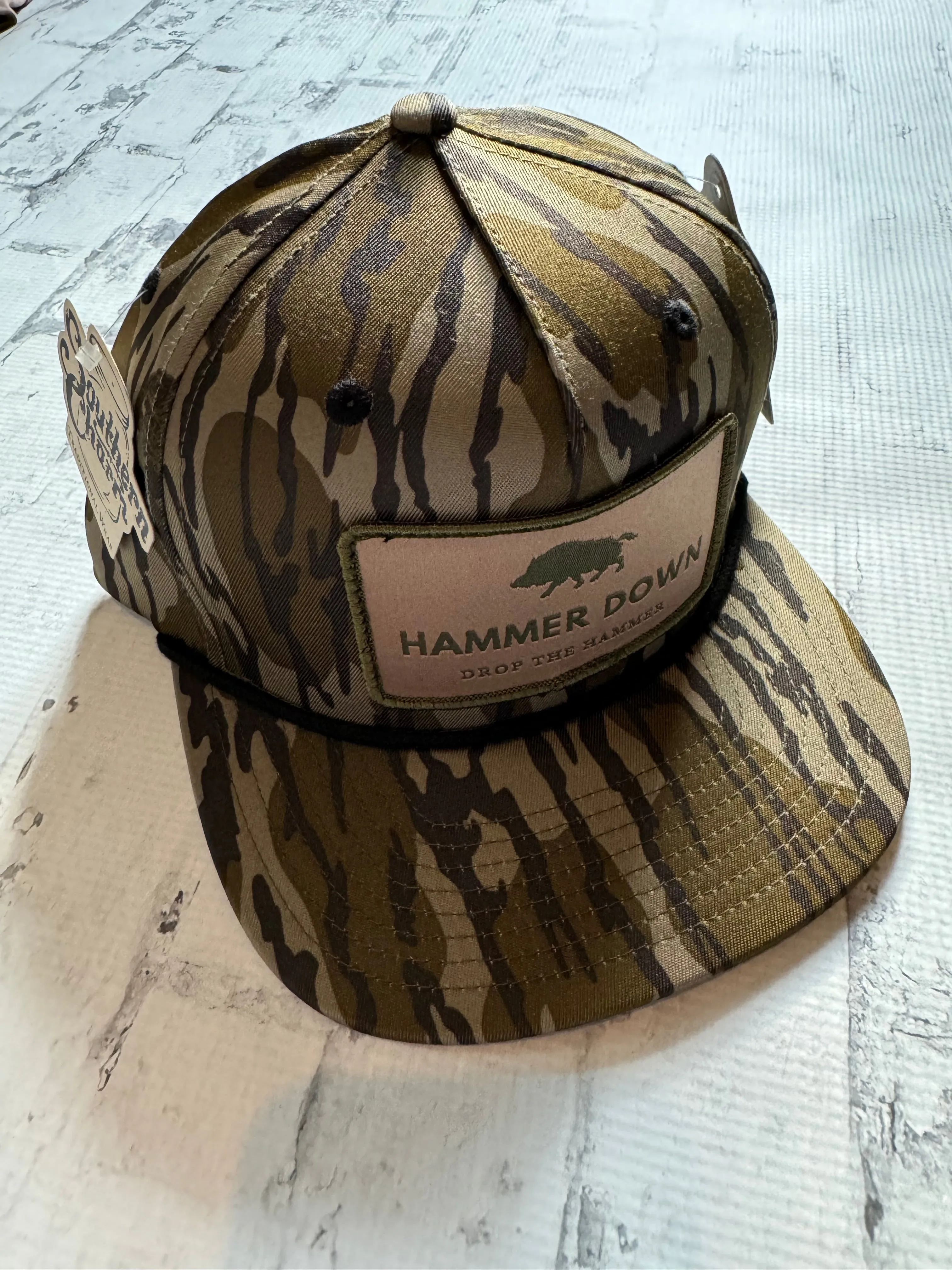 Hammer Down “Hog" Hat - Stripe Camo with Black Rope