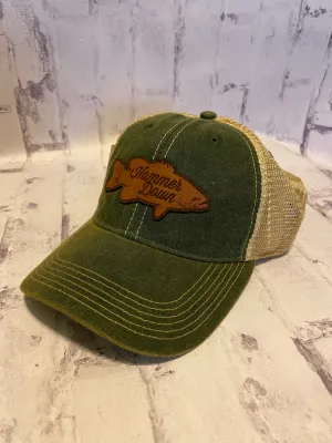 Hammer Down "Bass Script" Trucker Hat - Green with Leather Patch