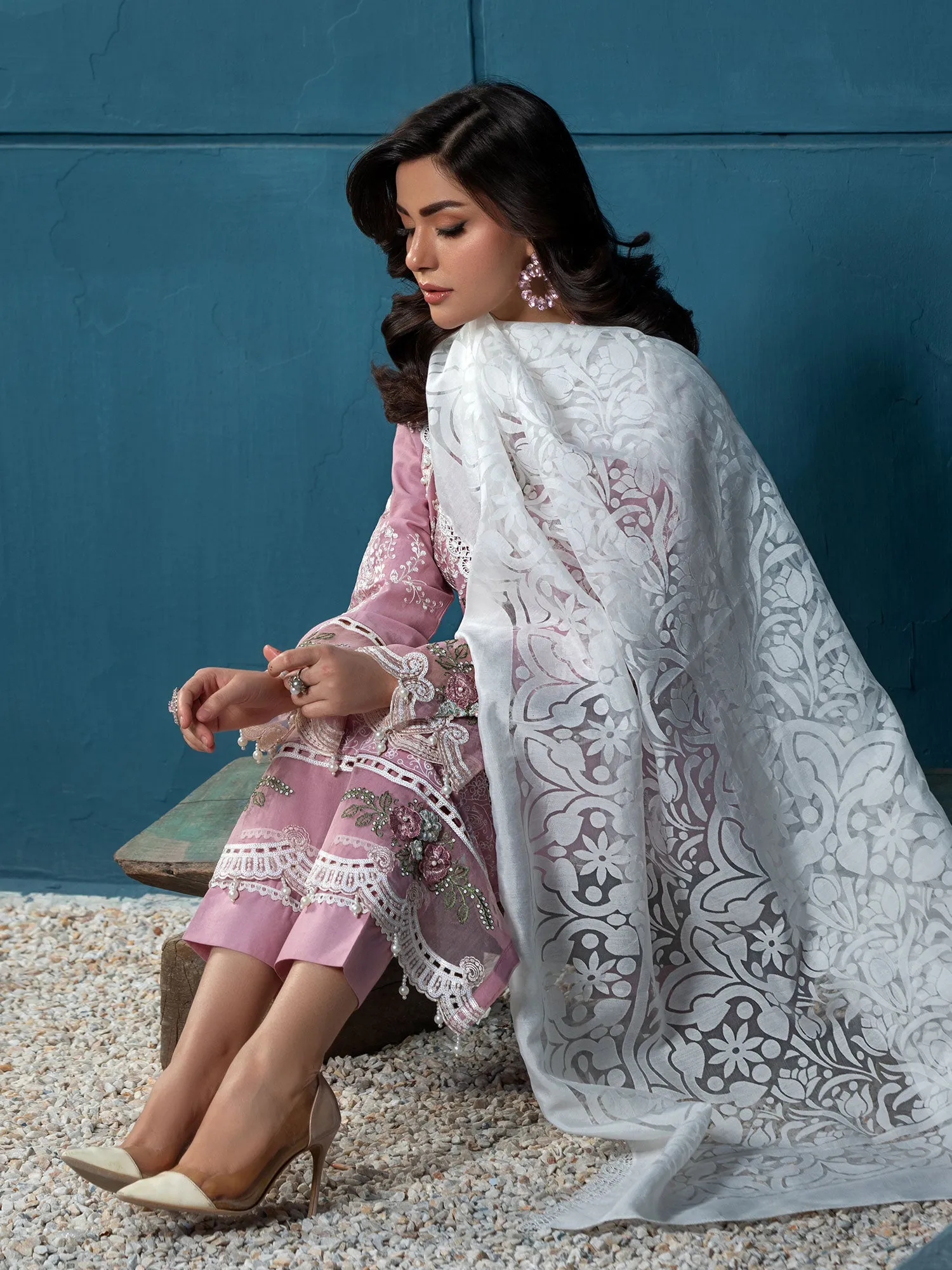 Heera's Pink Embroidered Cambric Cotton Suit