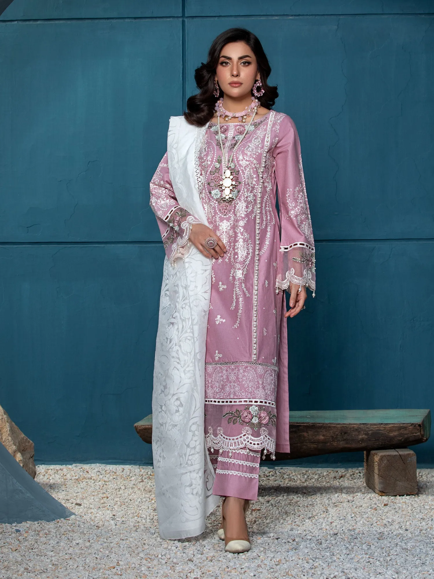 Heera's Pink Embroidered Cambric Cotton Suit