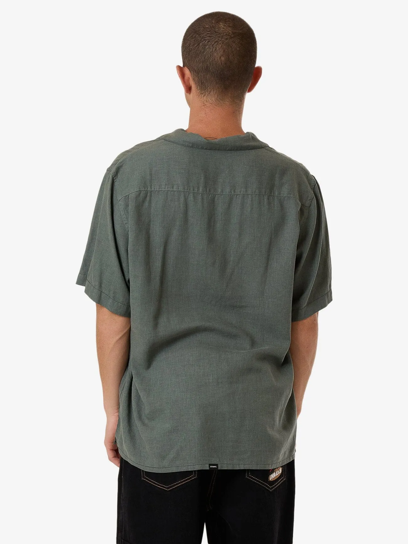 Hemp Minimal Thrills Contrast Stitch Bowling Shirt - Dark Forest