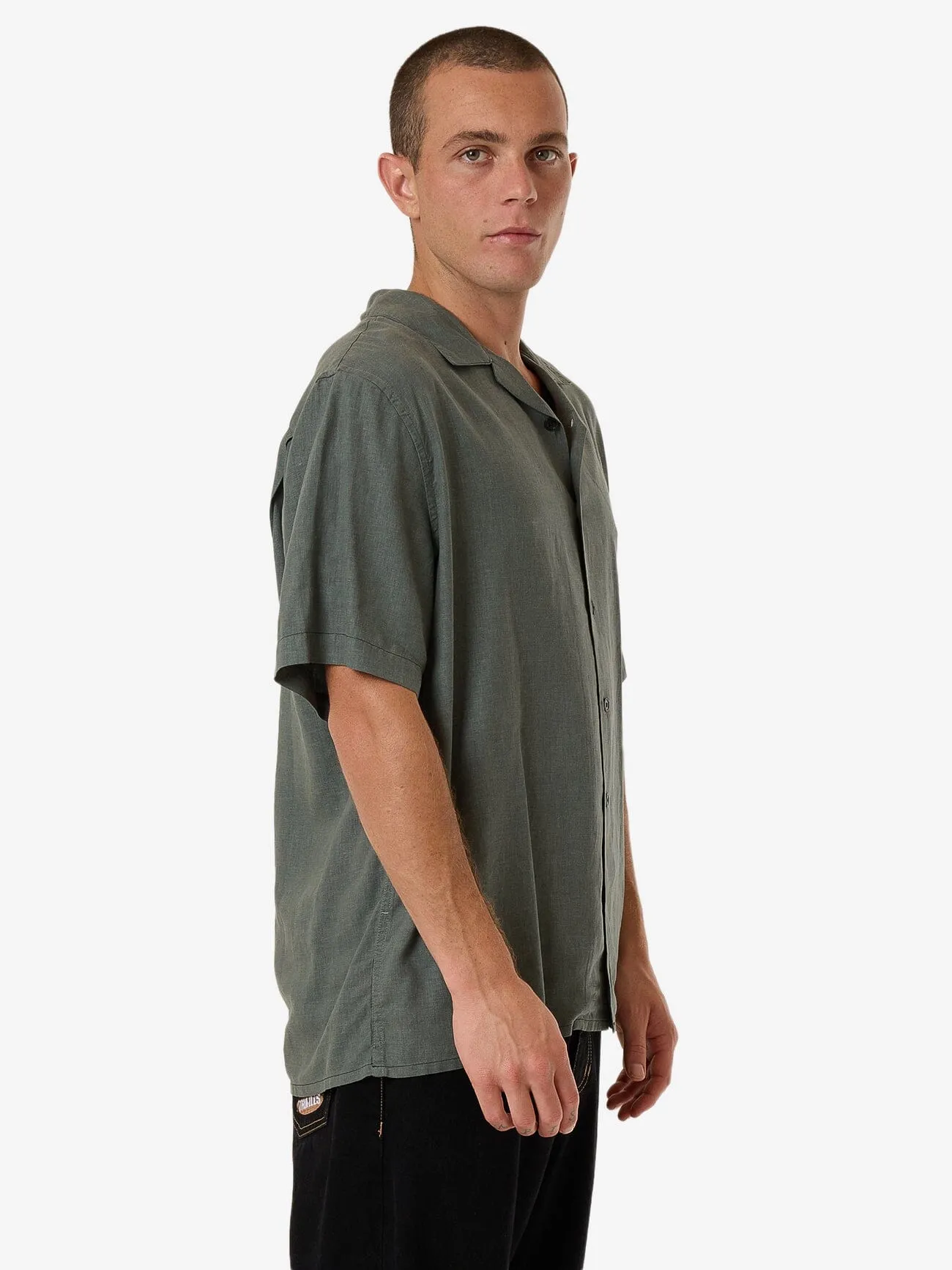 Hemp Minimal Thrills Contrast Stitch Bowling Shirt - Dark Forest