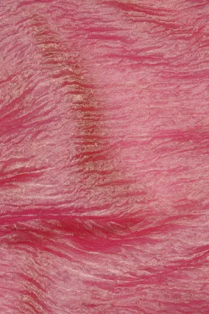 Hot Pink Gold Metallic Crushed Organza Fabric