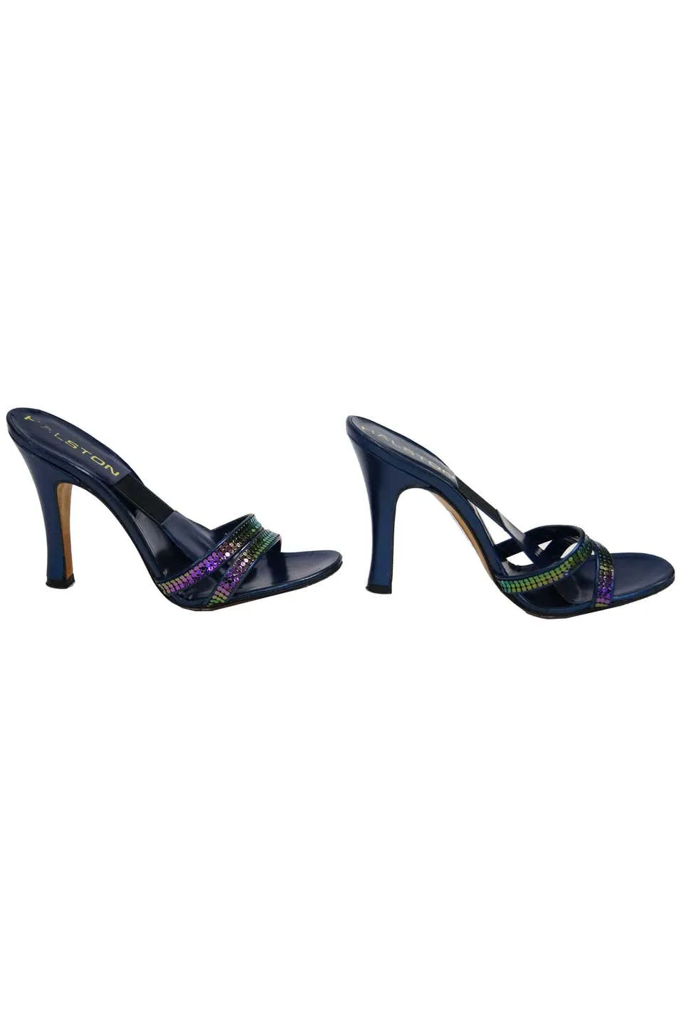 Iconic 1970s Halston Navy with Iridescent Mesh Strap Accent Heel