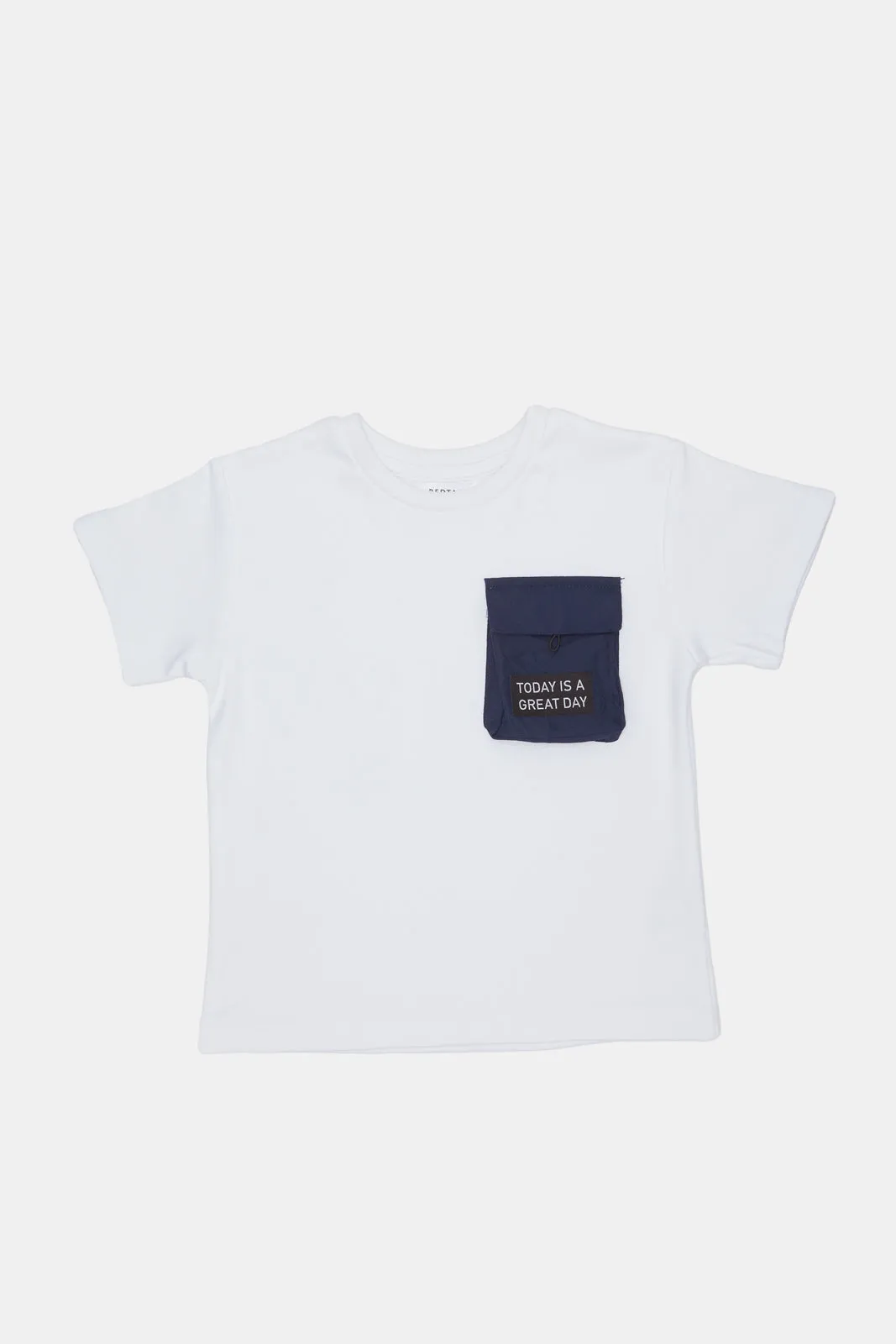 Infant Boys White Embellished With Pocket T-Shirt