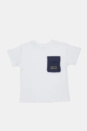 Infant Boys White Embellished With Pocket T-Shirt