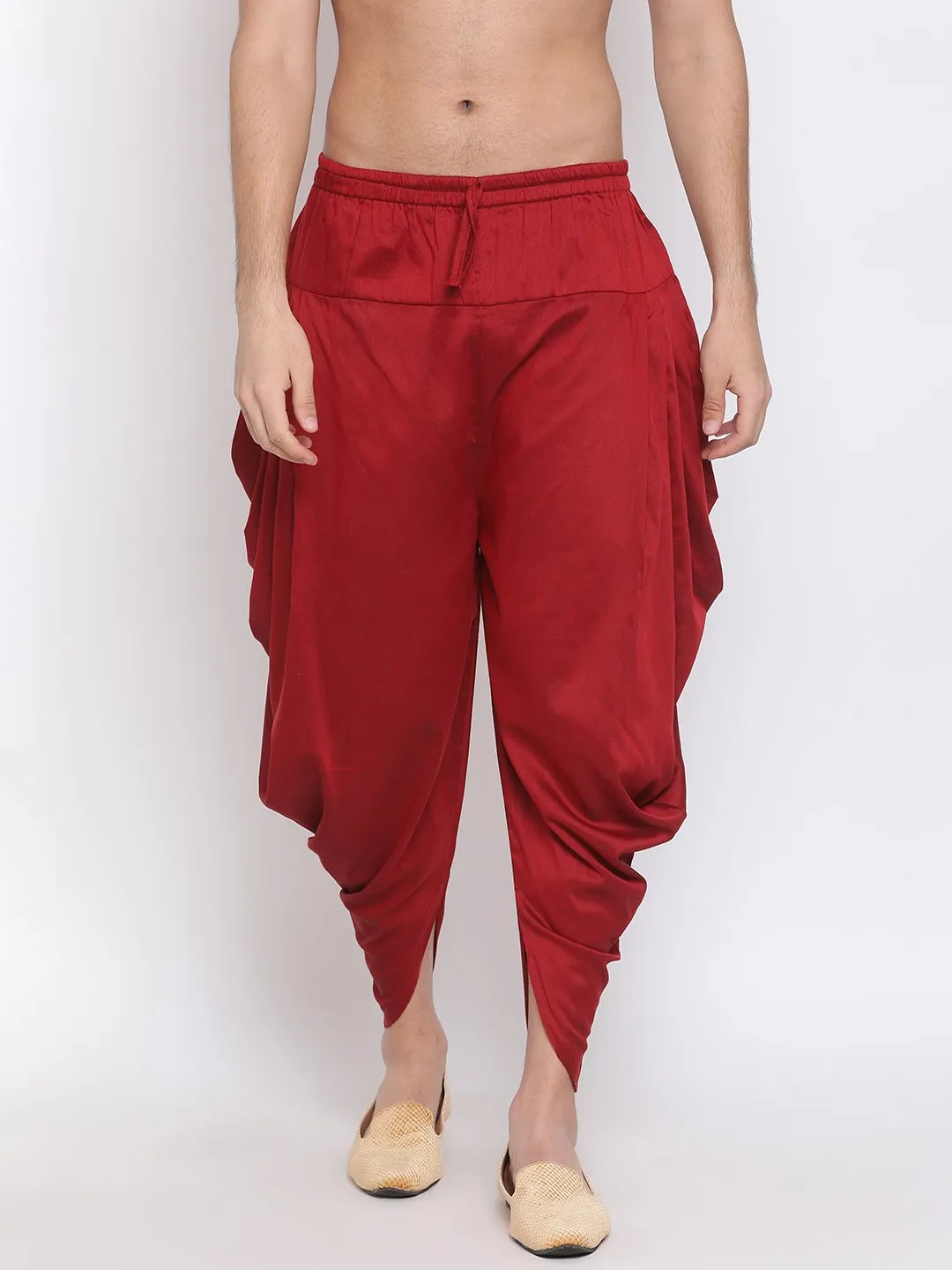 Jashvi Men's Maroon  Solid Dhoti Pant