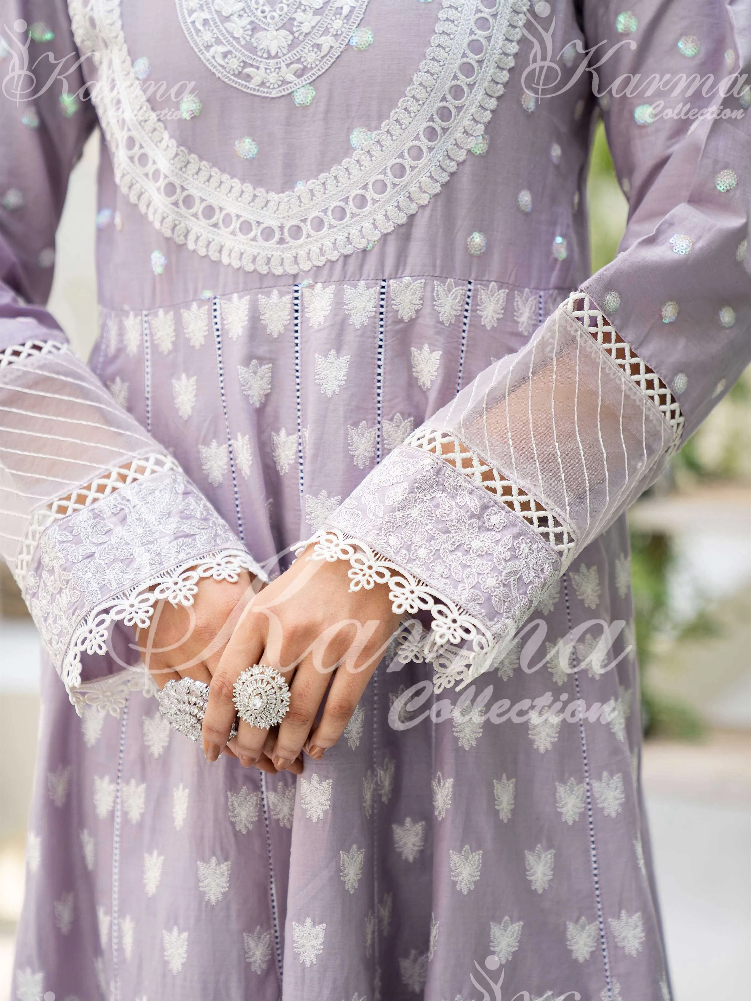 Karma Collection Lilac Embroidered Long Frock 3-Piece Suit (1303)