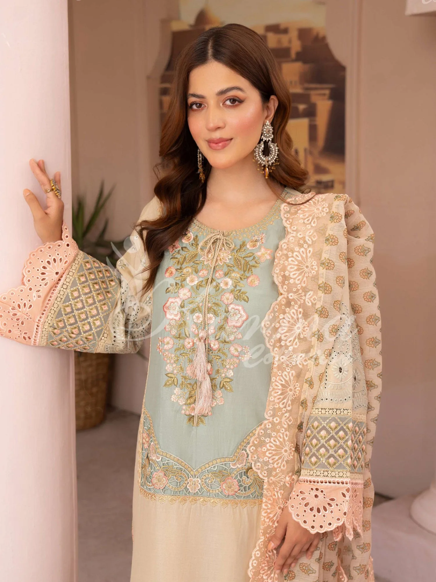 Karma Collection "Naqsh" Beige Cotton Embroidered Suit (KC1355)