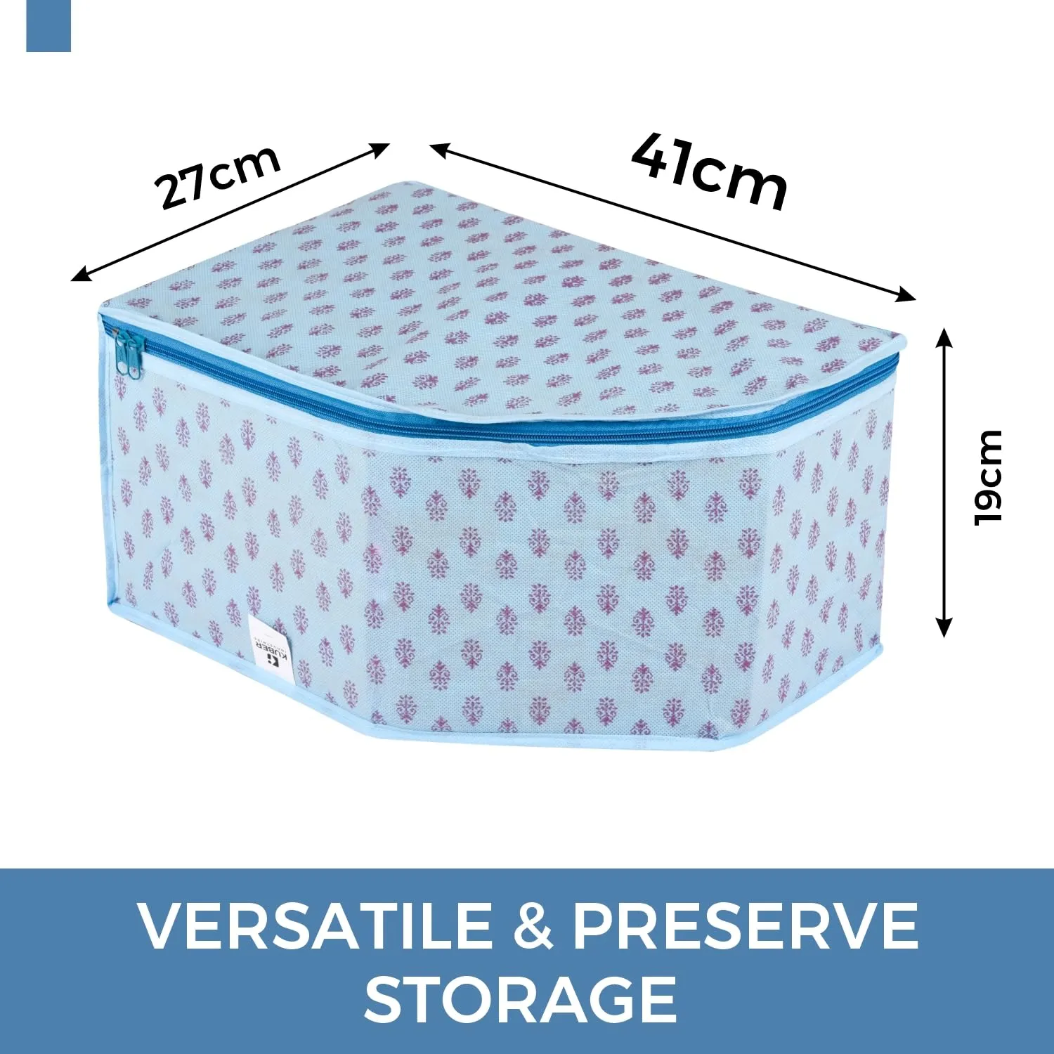 Kuber Industries Blouse Cover | Clothes Storage Bag | Zipper Wardrobe Organizers | Non-Woven Clothes Organiser | Side Transparent Blouse Organizer | Floral-Design | Pack of 3 | Blue