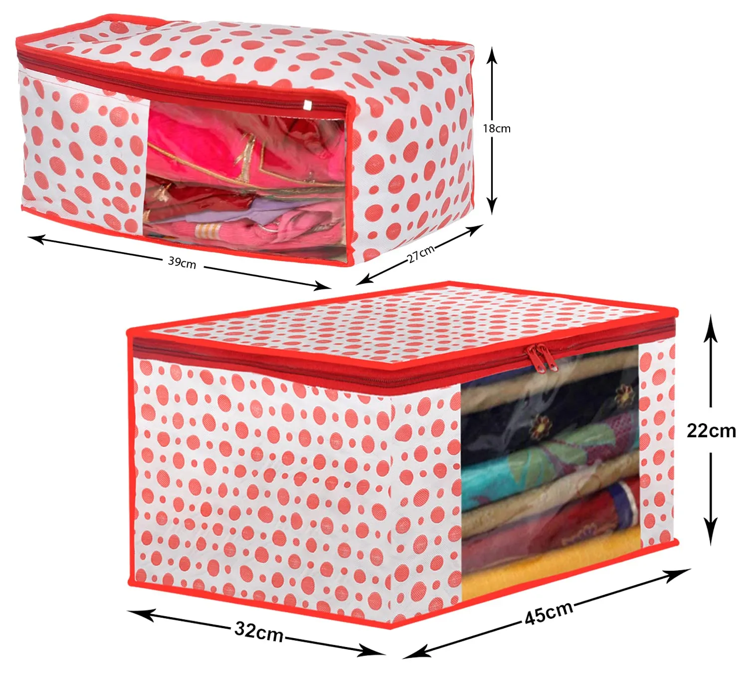 Kuber Industries Dot Printed Foldable, Lightweight Non-Woven Blouse & Saree Cover/Organizer Set With Tranasparent Window- Pack of 4 (Pink)-46KM0473