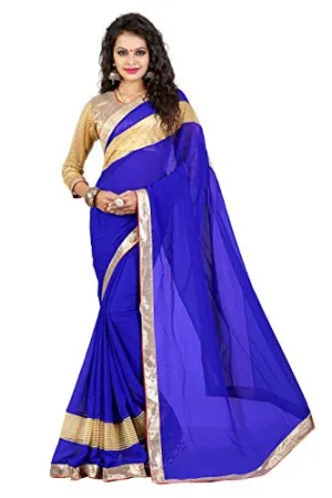 Livie Women's Georgette Sarees Party Wear/Fancy Georgette Sarees/Printed Georgette Sarees - Azrue Blue