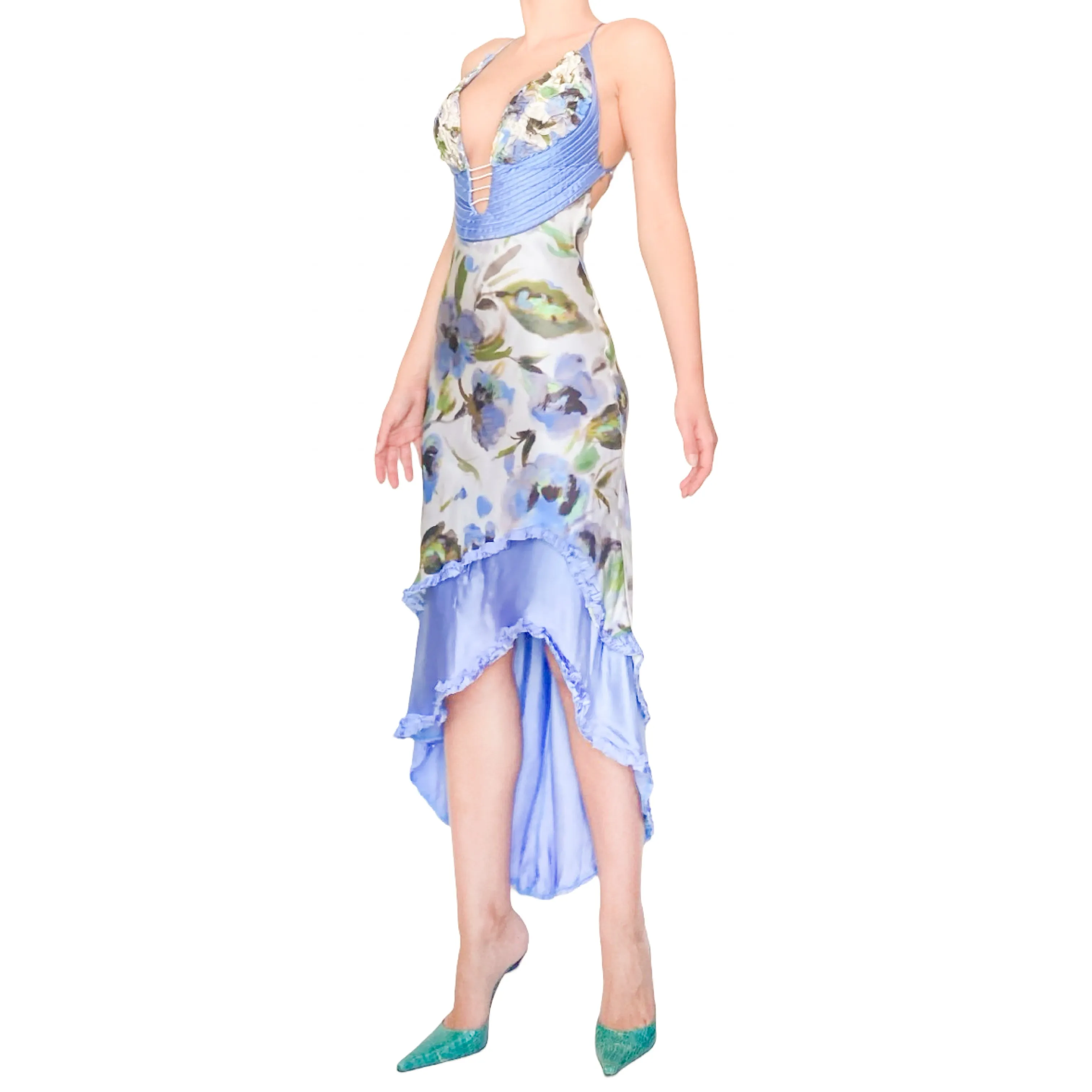 Luxurious Italian 2000's silk bare back floral maxi dress