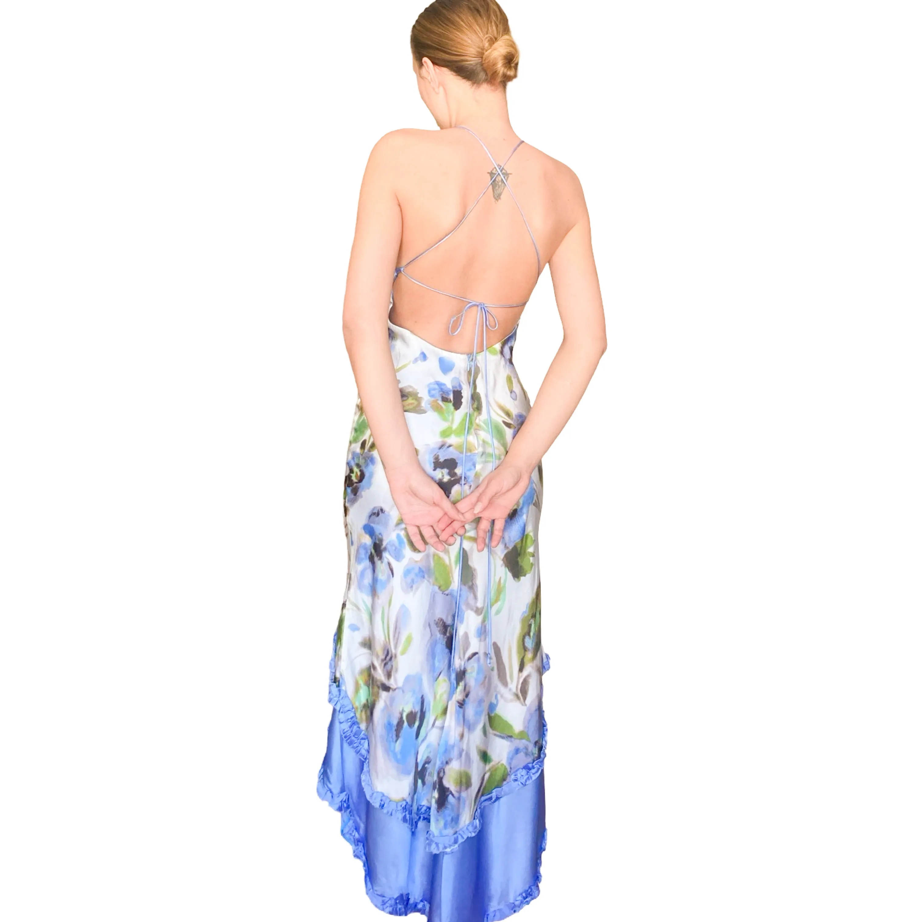 Luxurious Italian 2000's silk bare back floral maxi dress