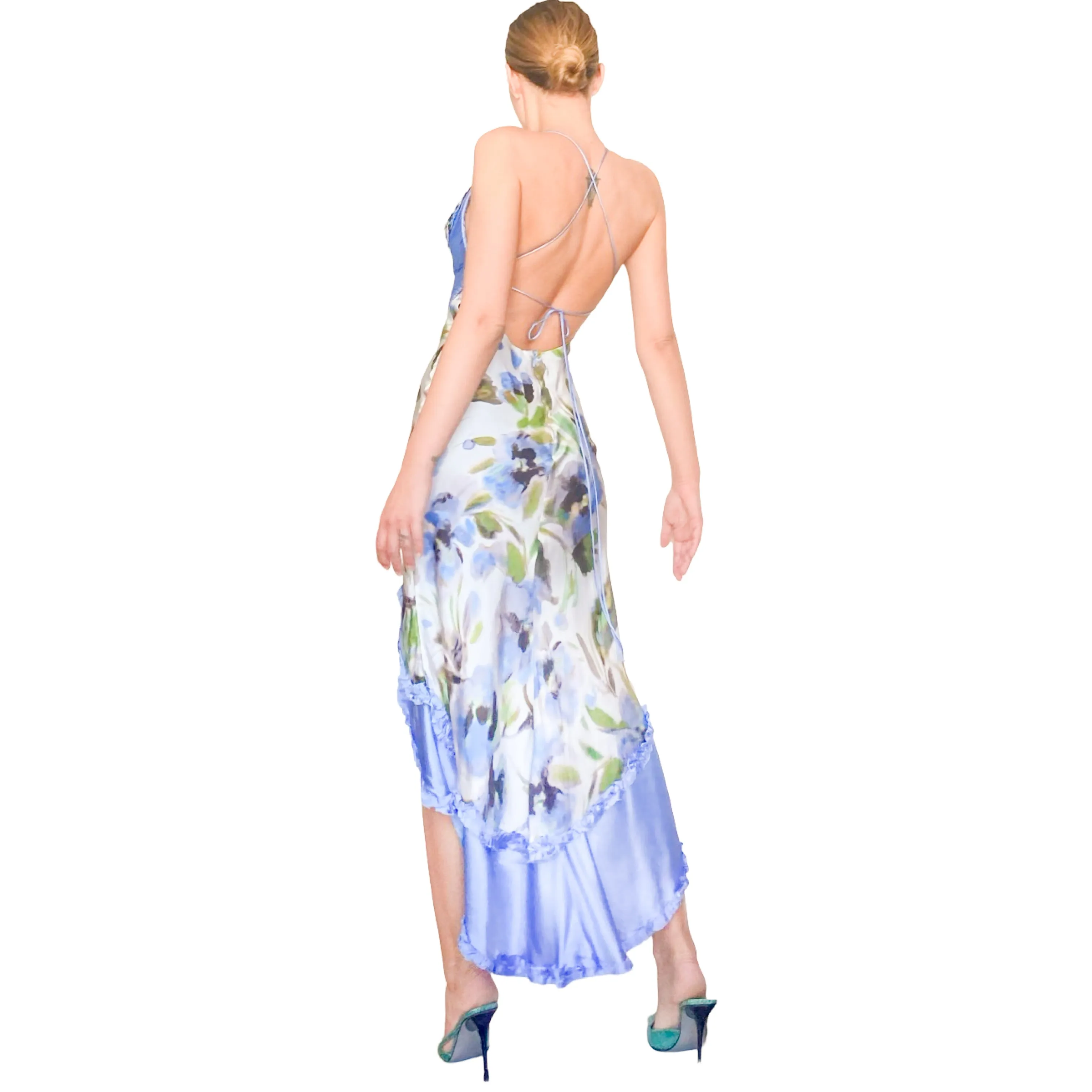 Luxurious Italian 2000's silk bare back floral maxi dress