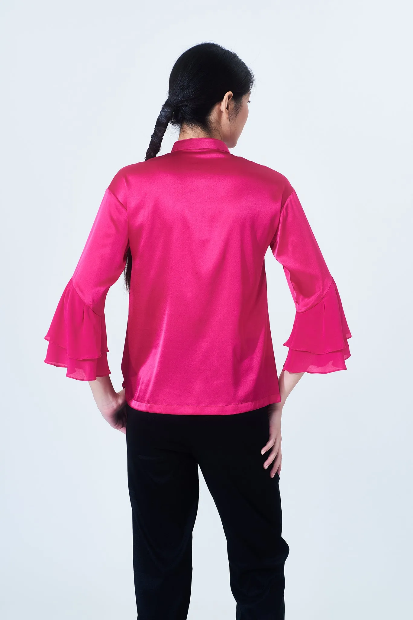 MATILDA Silk Blouse w/ Ruffle QRT Slv (Fuchsia)