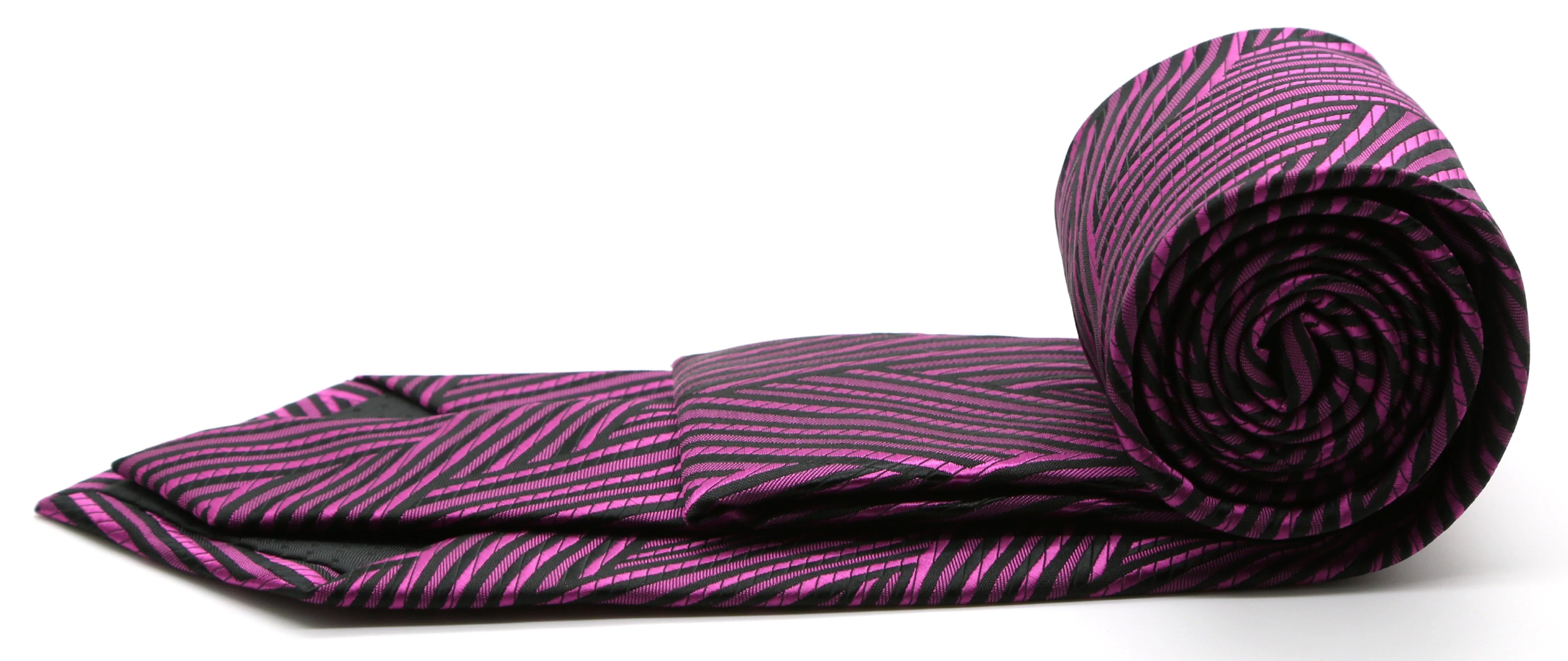 Mens Dads Classic Fuchsia Geometric Pattern Business Casual Necktie & Hanky Set IO-5