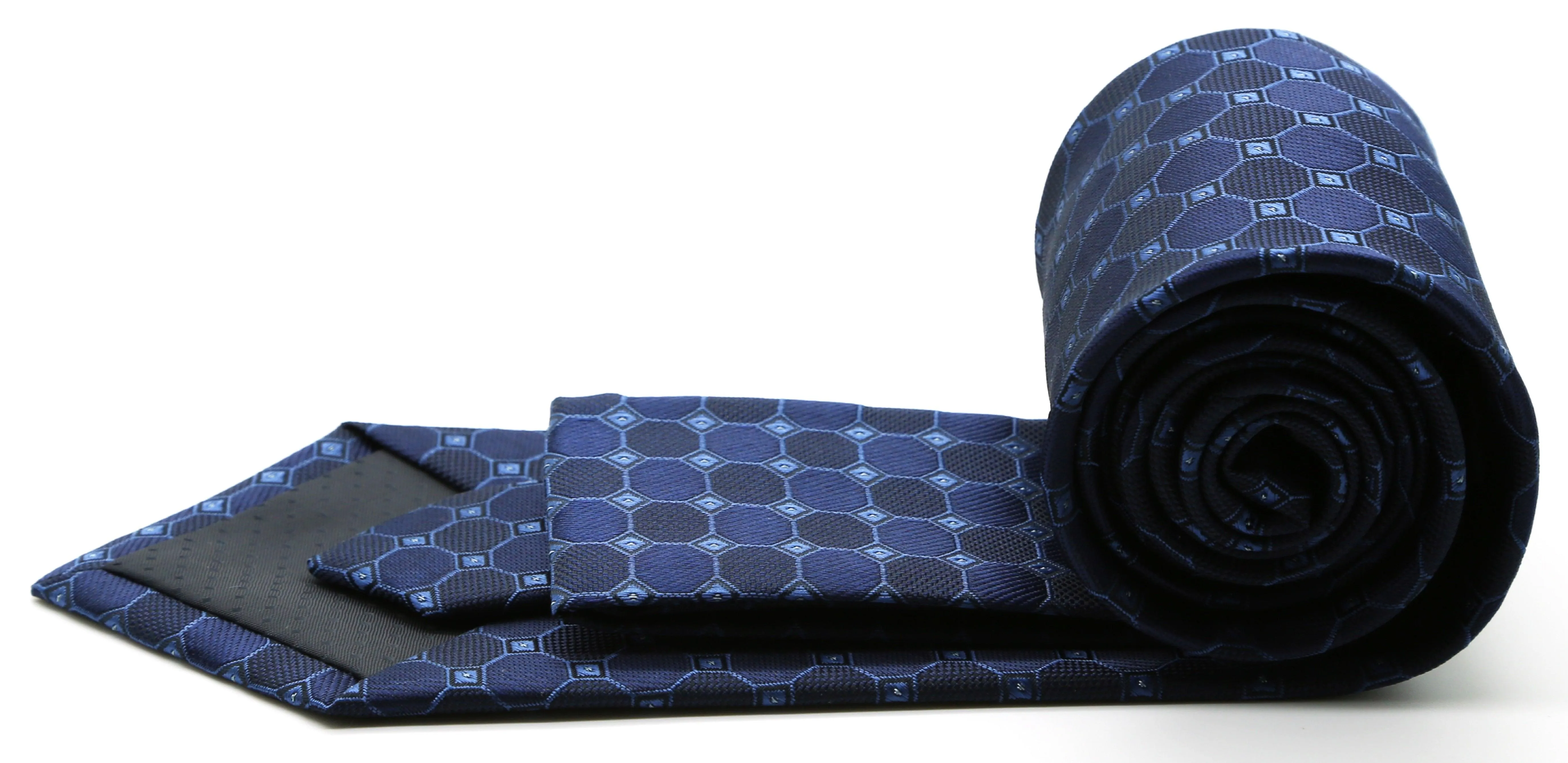 Mens Dads Classic Navy Geometric Pattern Business Casual Necktie & Hanky Set W-7