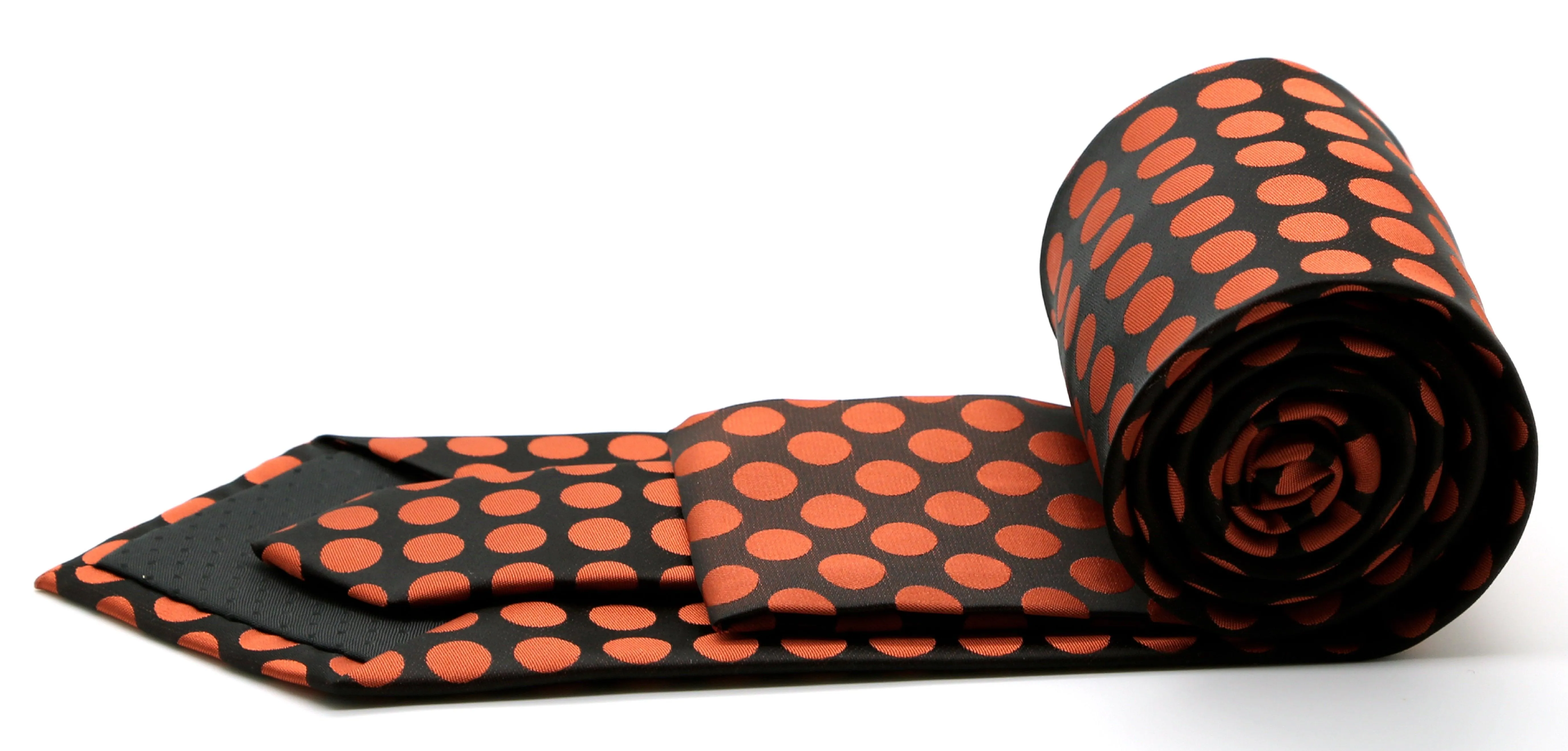 Mens Dads Classic Orange Circle Pattern Business Casual Necktie & Hanky Set PO-7