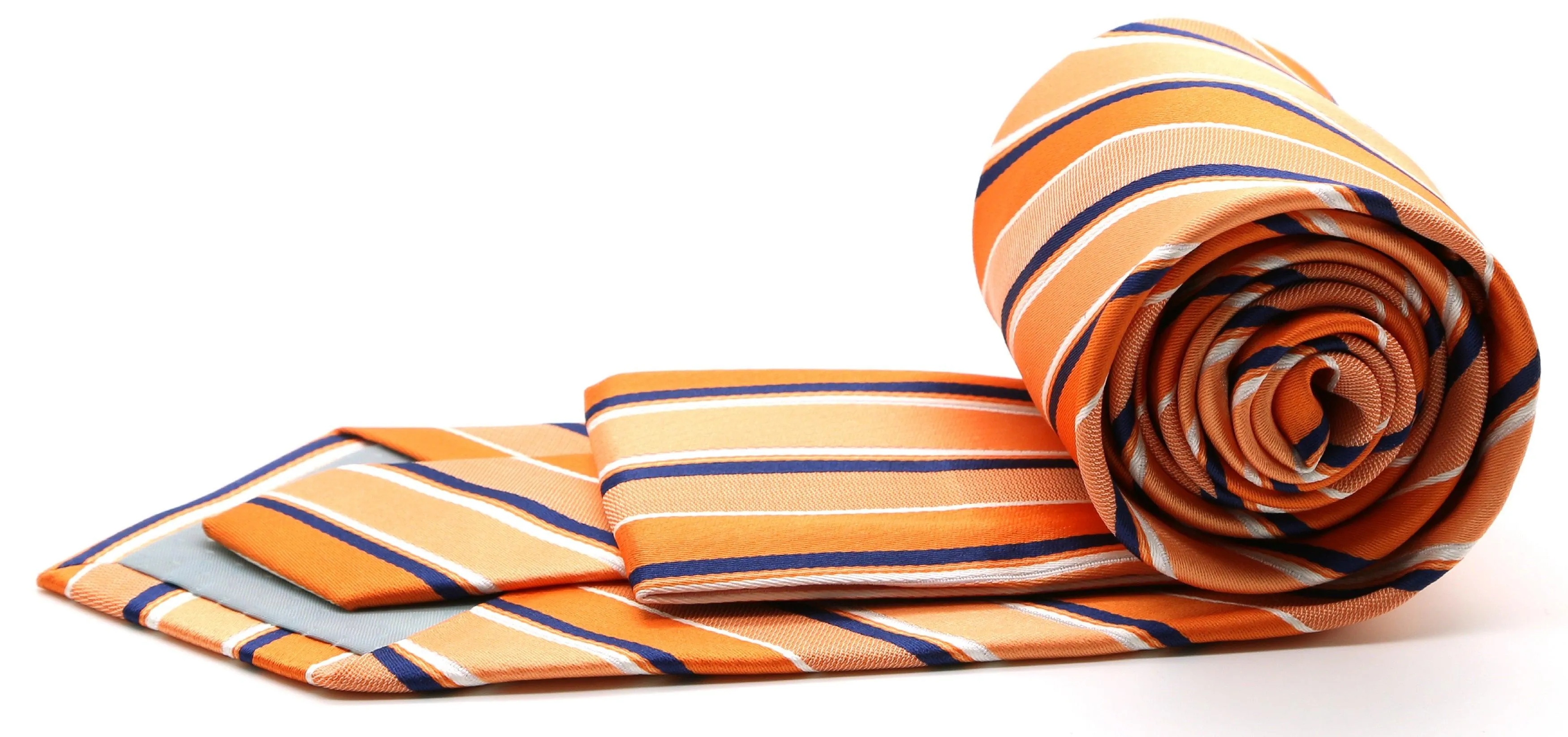 Mens Dads Classic Orange Striped Pattern Business Casual Necktie & Hanky Set U-4