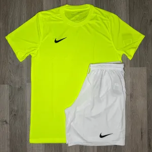 Nike Dri Fit Set - Tee & Shorts - Volt / White (Junior)