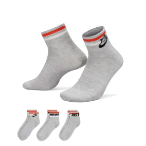 Nike Everyday Essential Ankle 3 Pack Socks - Grey Heather/Black/White/Orange