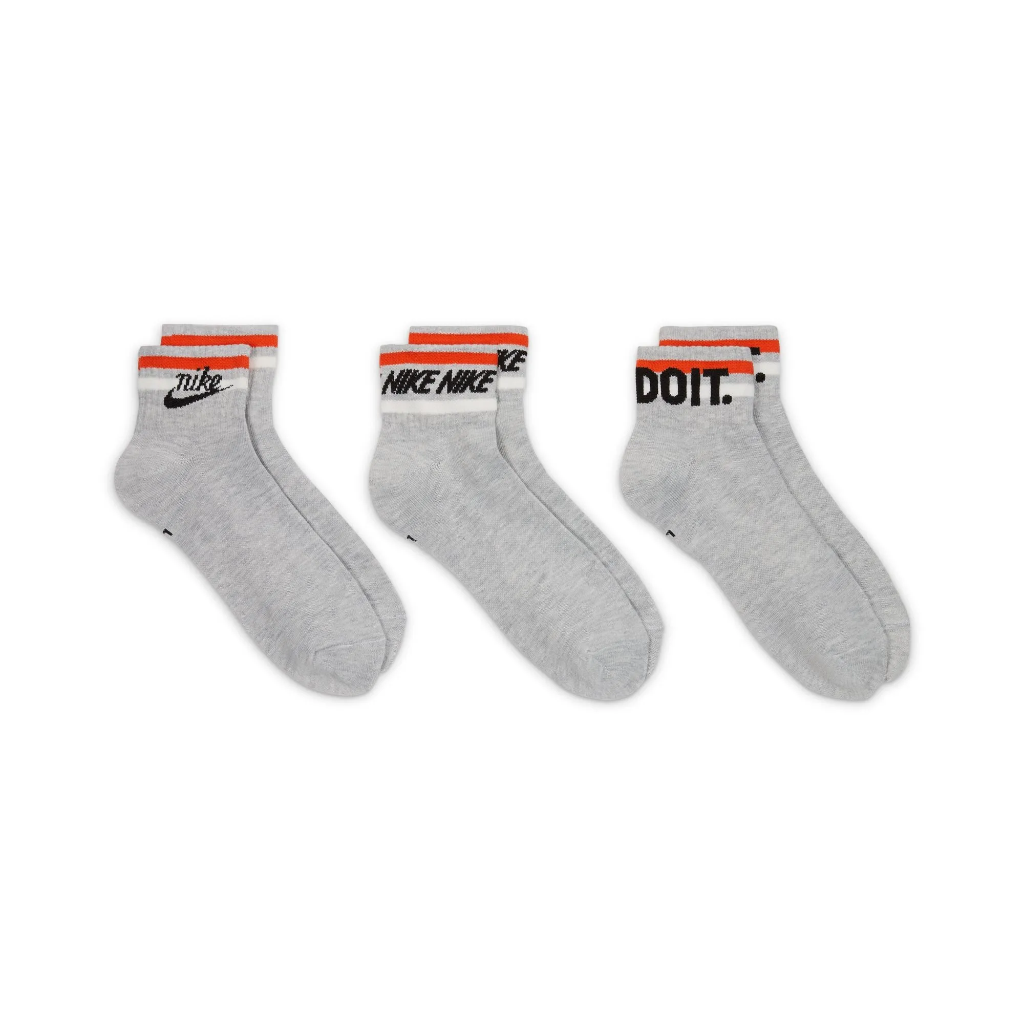 Nike Everyday Essential Ankle 3 Pack Socks - Grey Heather/Black/White/Orange