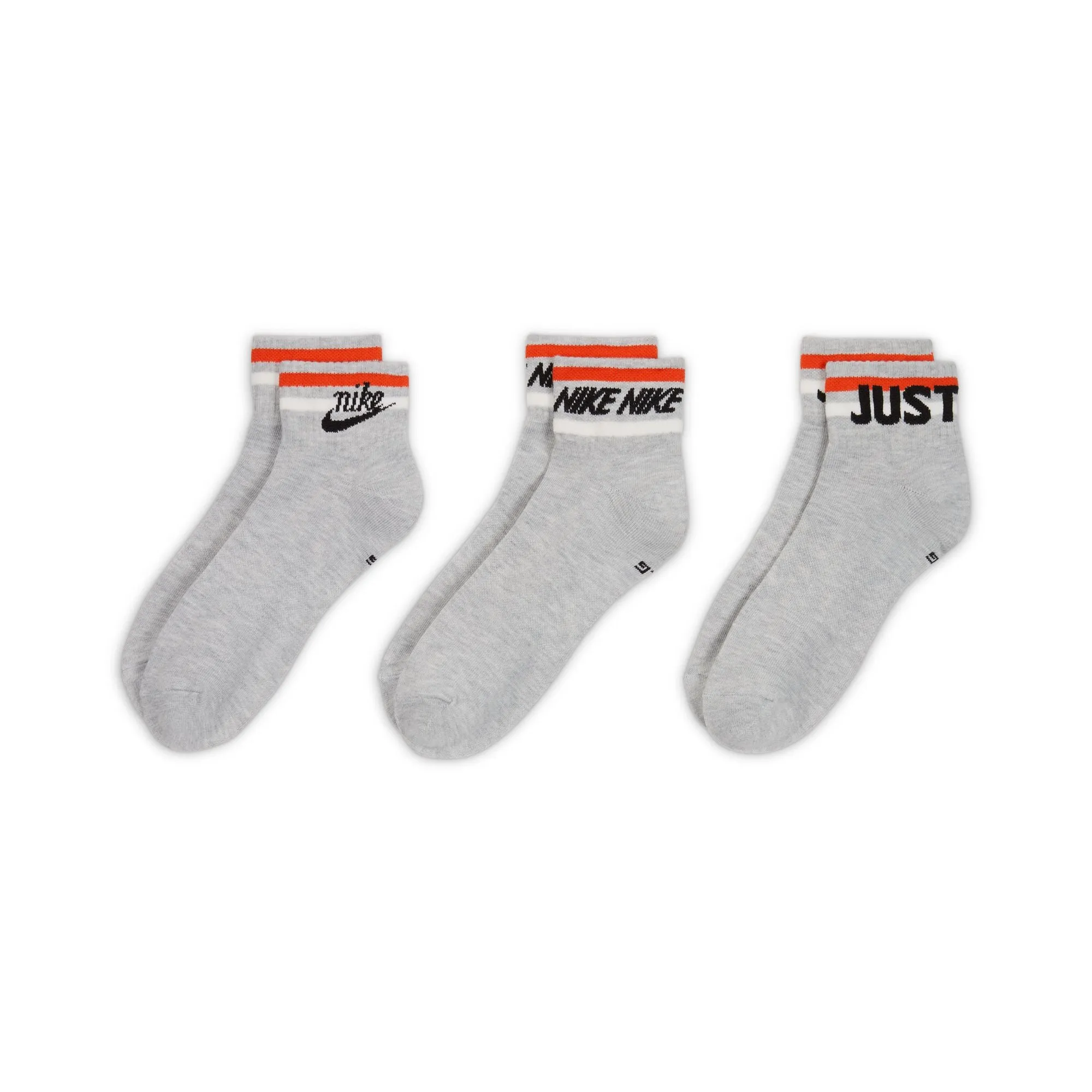 Nike Everyday Essential Ankle 3 Pack Socks - Grey Heather/Black/White/Orange