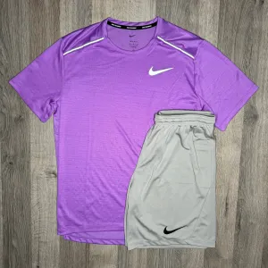 Nike Miler & Dri-Fit - Tee & Shorts - Light Purple / Grey