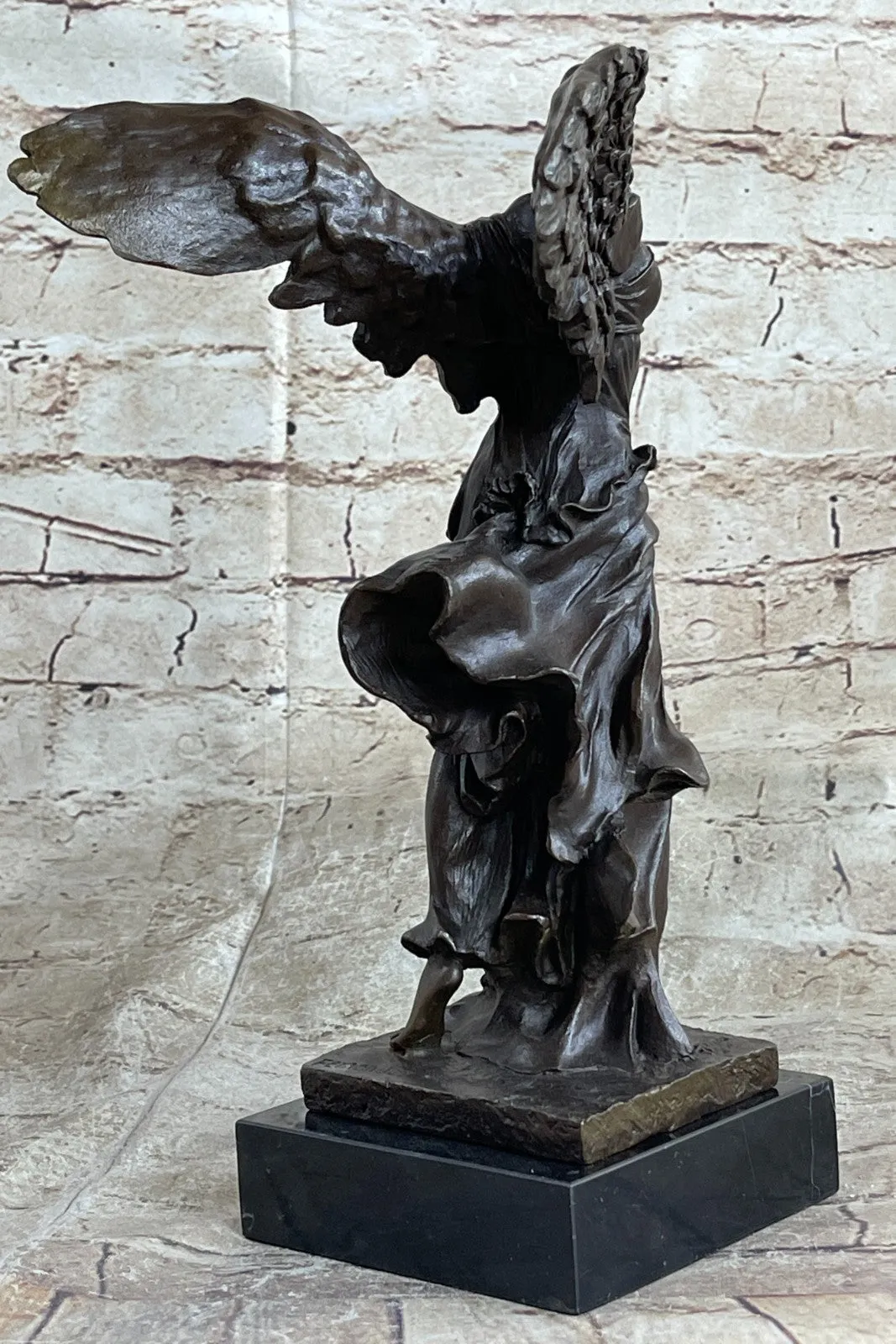 Nike Paris Louvre Winged Victory Athena 25" Bronze Marble Statue Sculpture Art