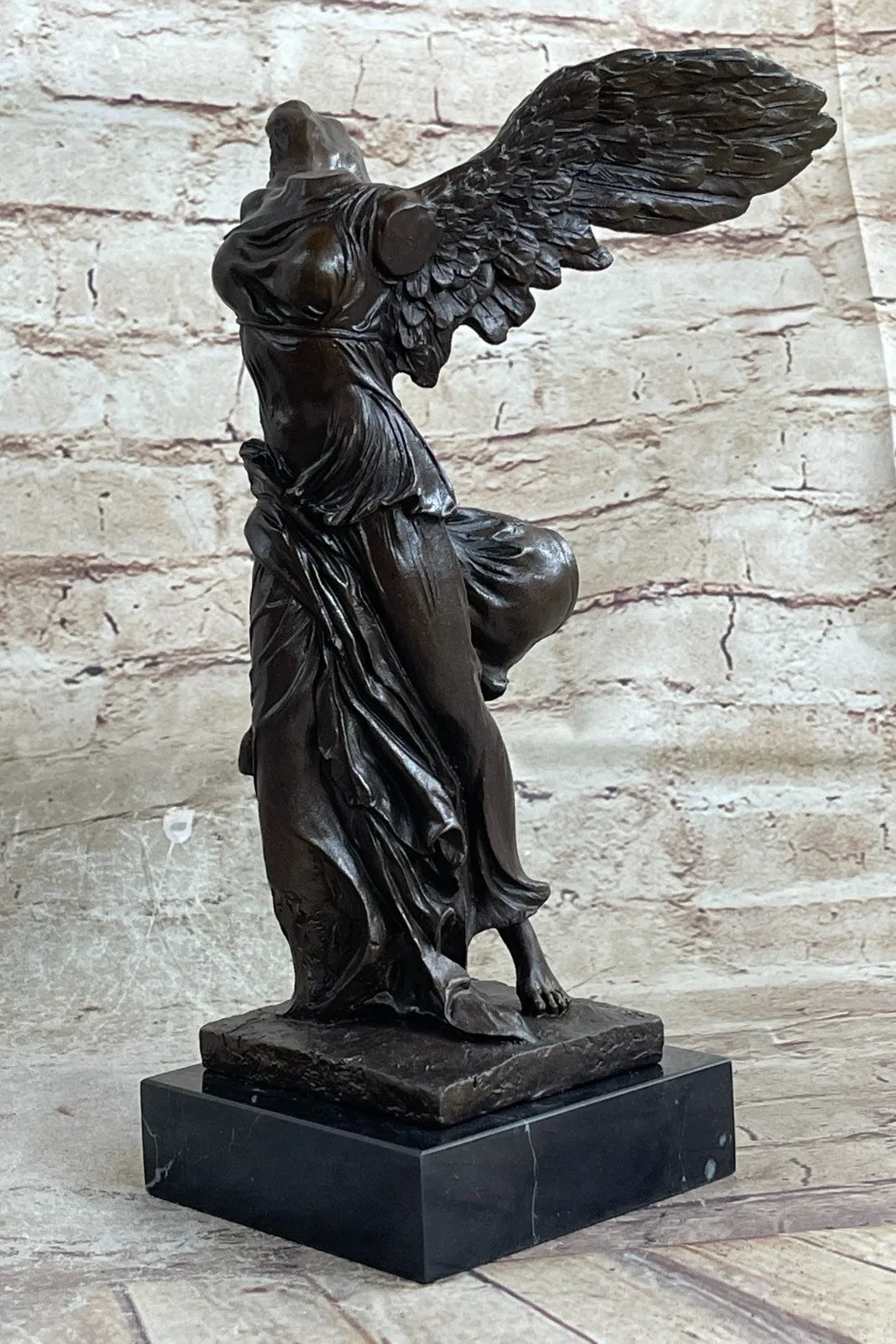 Nike Paris Louvre Winged Victory Athena 25" Bronze Marble Statue Sculpture Art