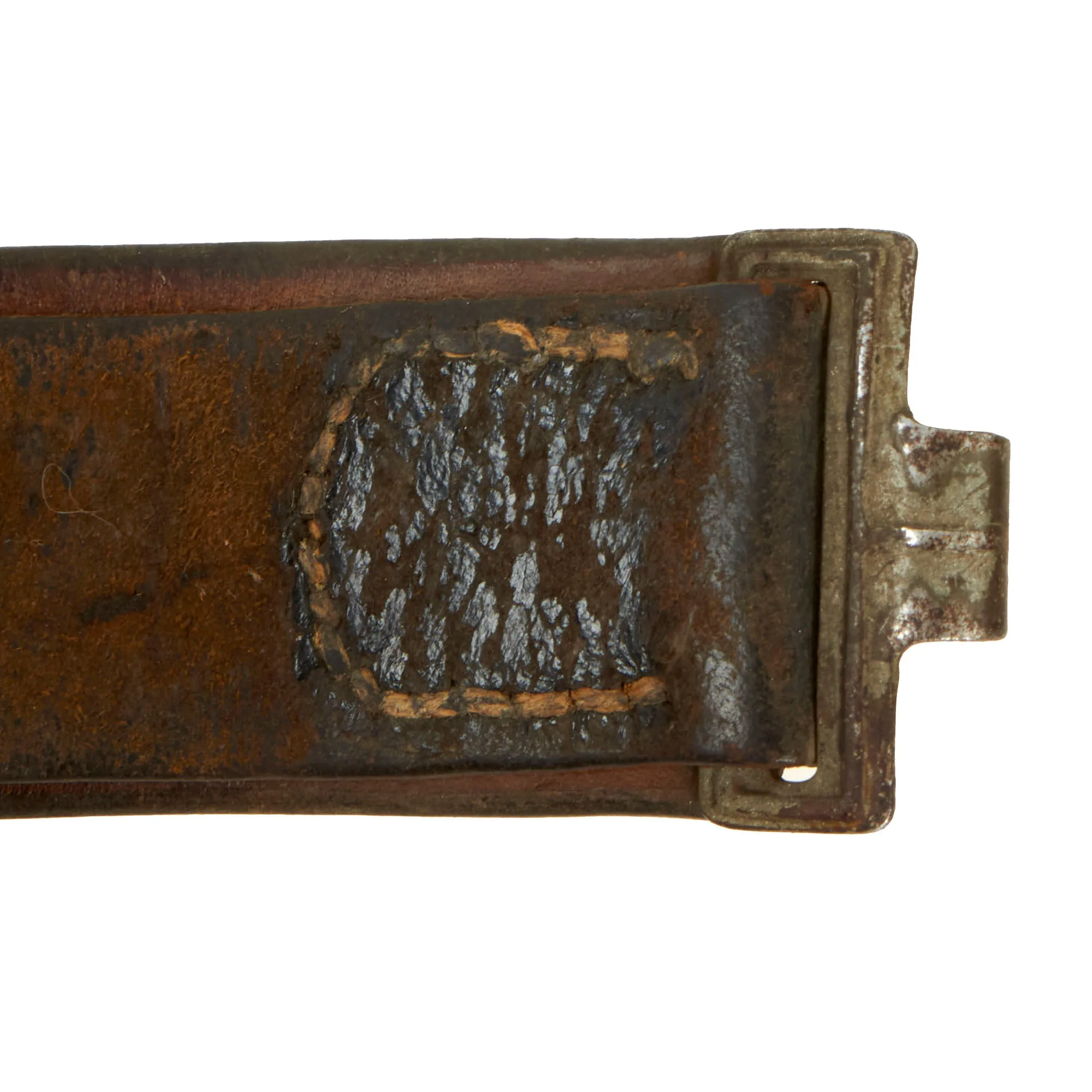 Original German WWII EM/NCO Luftwaffe Belt with Pebbled Aluminum Buckle by Rare Maker Lind & Meyrer - dated 1939