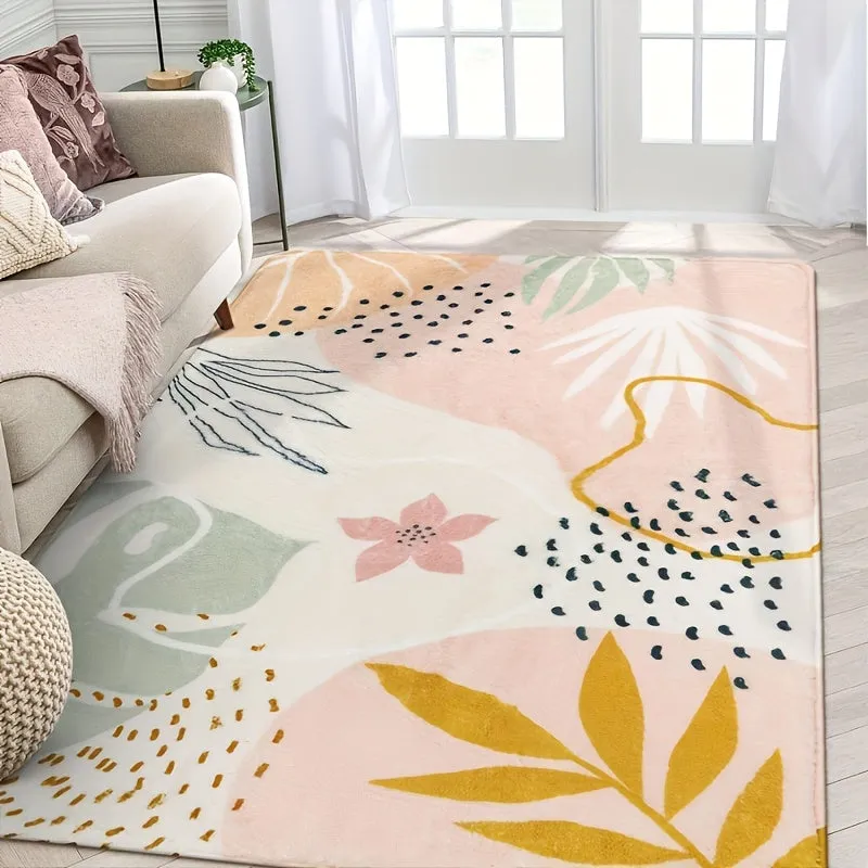 Pink Bohemian Rug - 180x120 Cm/70.8647.24" Washable, Non Slip, Soft, Abstract Plant Print, Throw, Cute, Interior, Bedroom, Living Room, Kitchen, Entrance, Laundry, Dining Room Rug