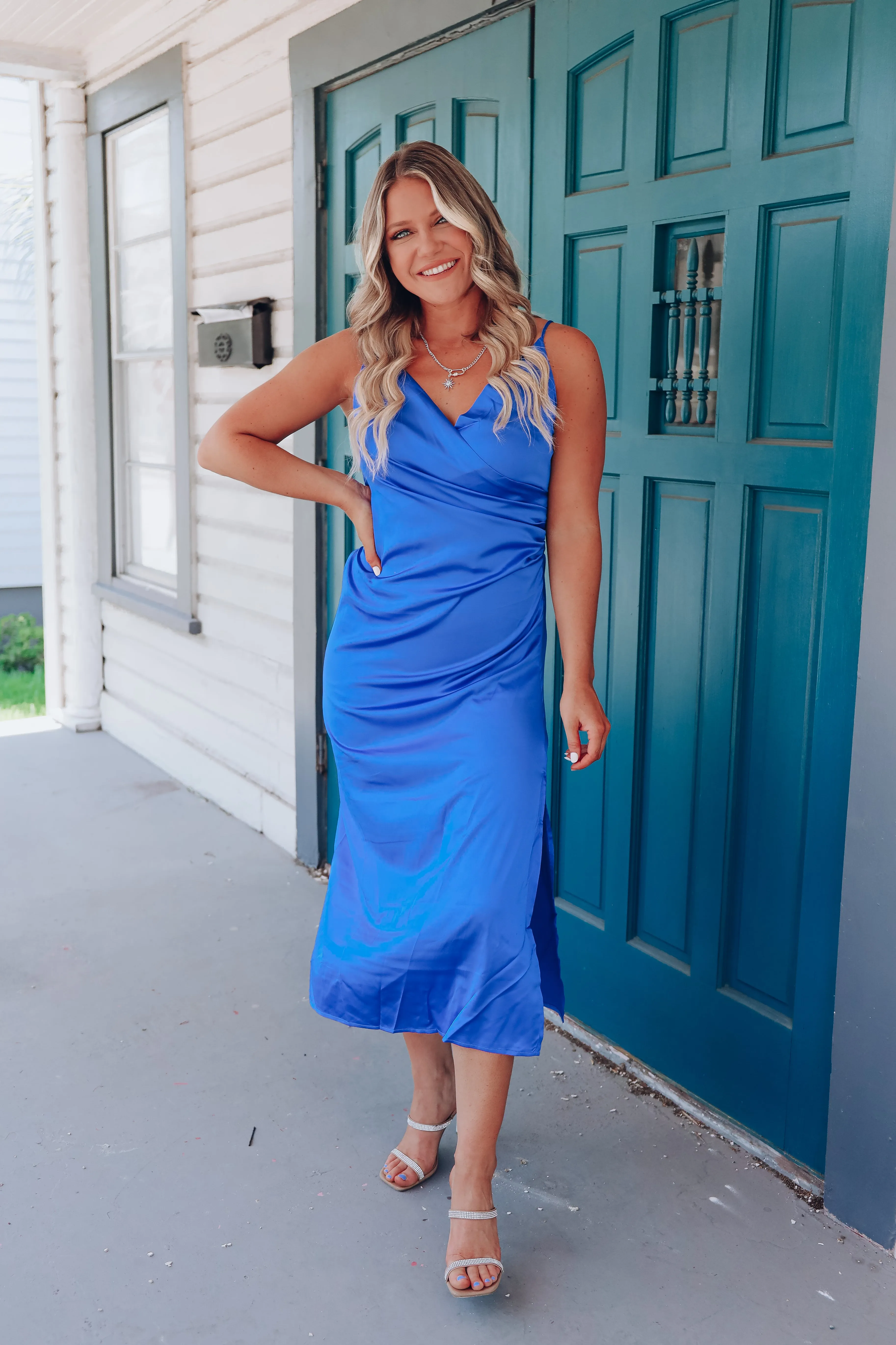 Pure Elegance Satin Slip Dress - Royal Blue