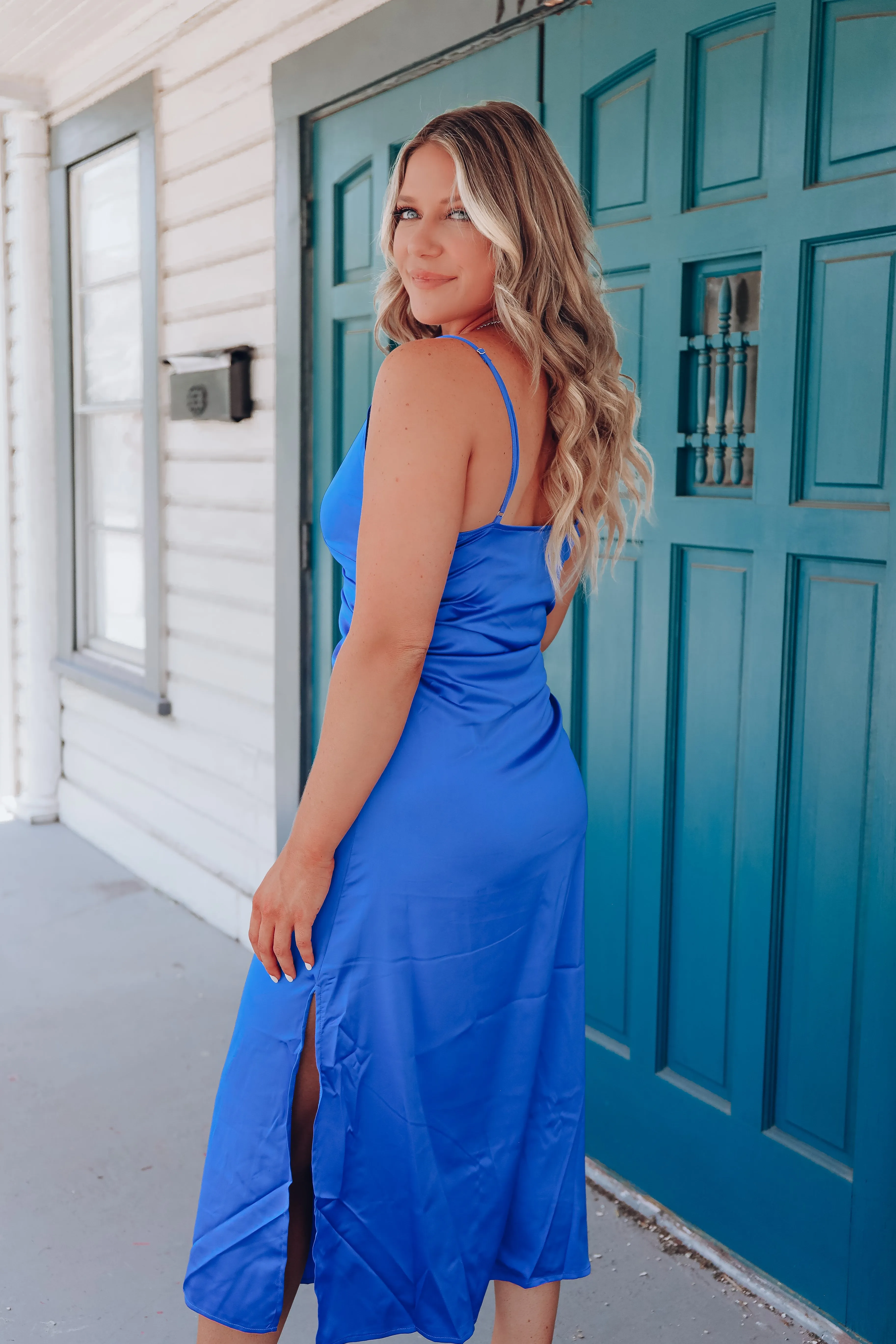 Pure Elegance Satin Slip Dress - Royal Blue