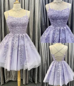 Purple Tulle Lace Short A Line Homecoming Dress Evening Dress