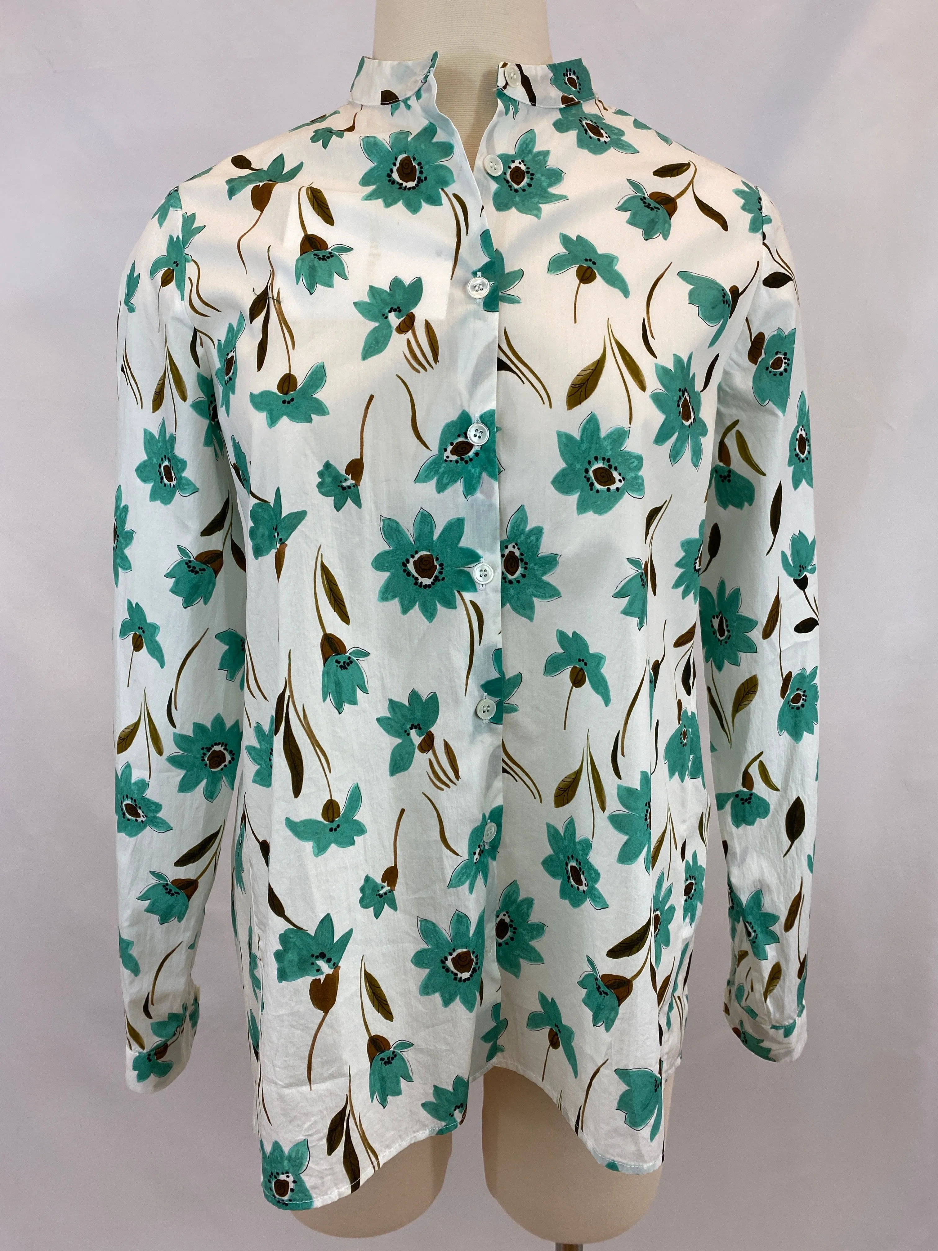 Robert Friedman Cotton Blouse Turquoise Flowers