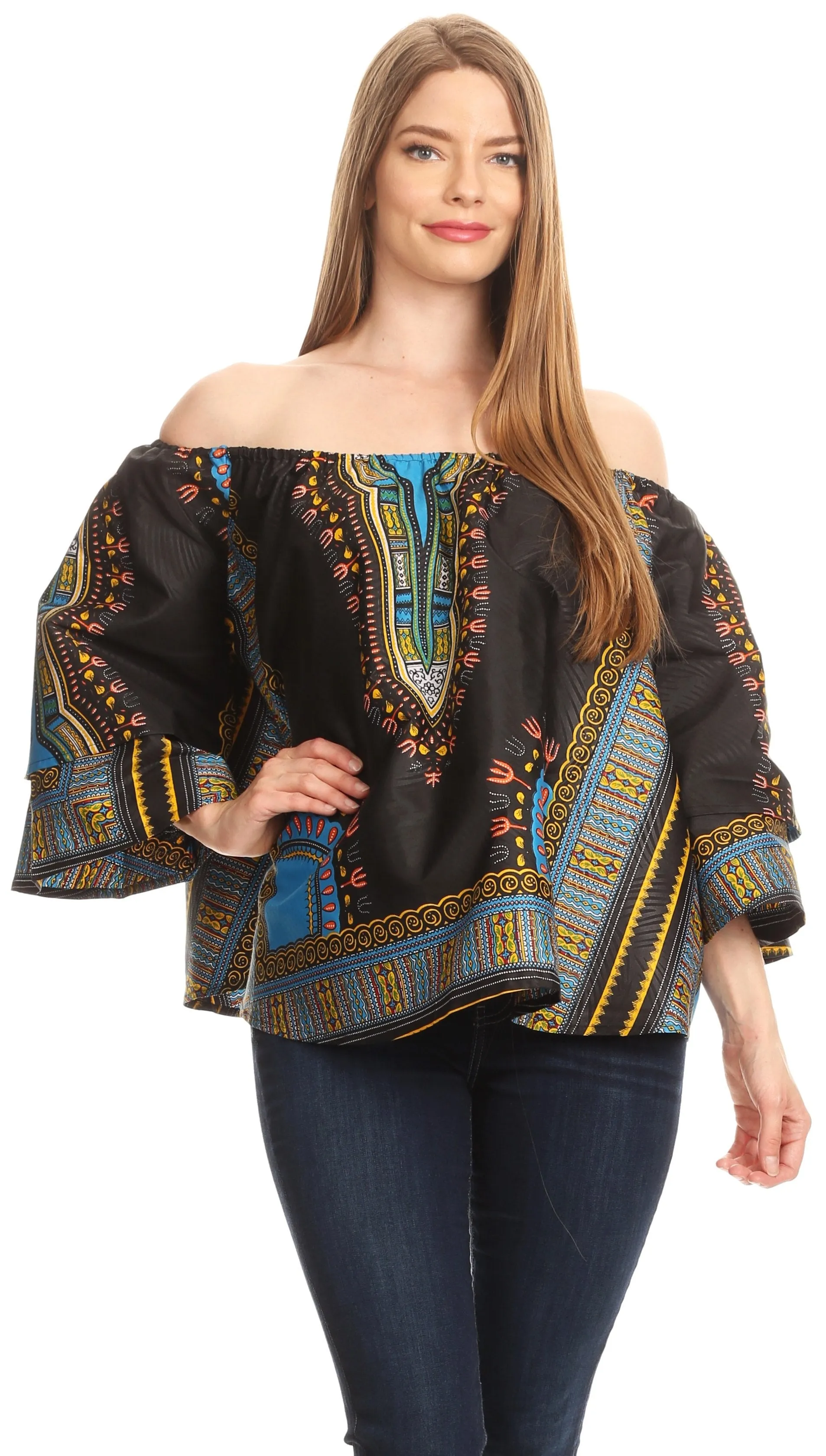 Sakkas Efua Wax Ankara Dutch African Print Pirate Casual Top Colorful