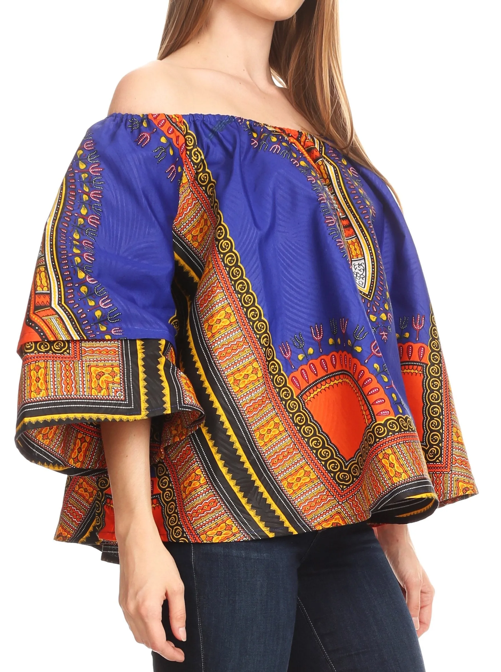 Sakkas Efua Wax Ankara Dutch African Print Pirate Casual Top Colorful