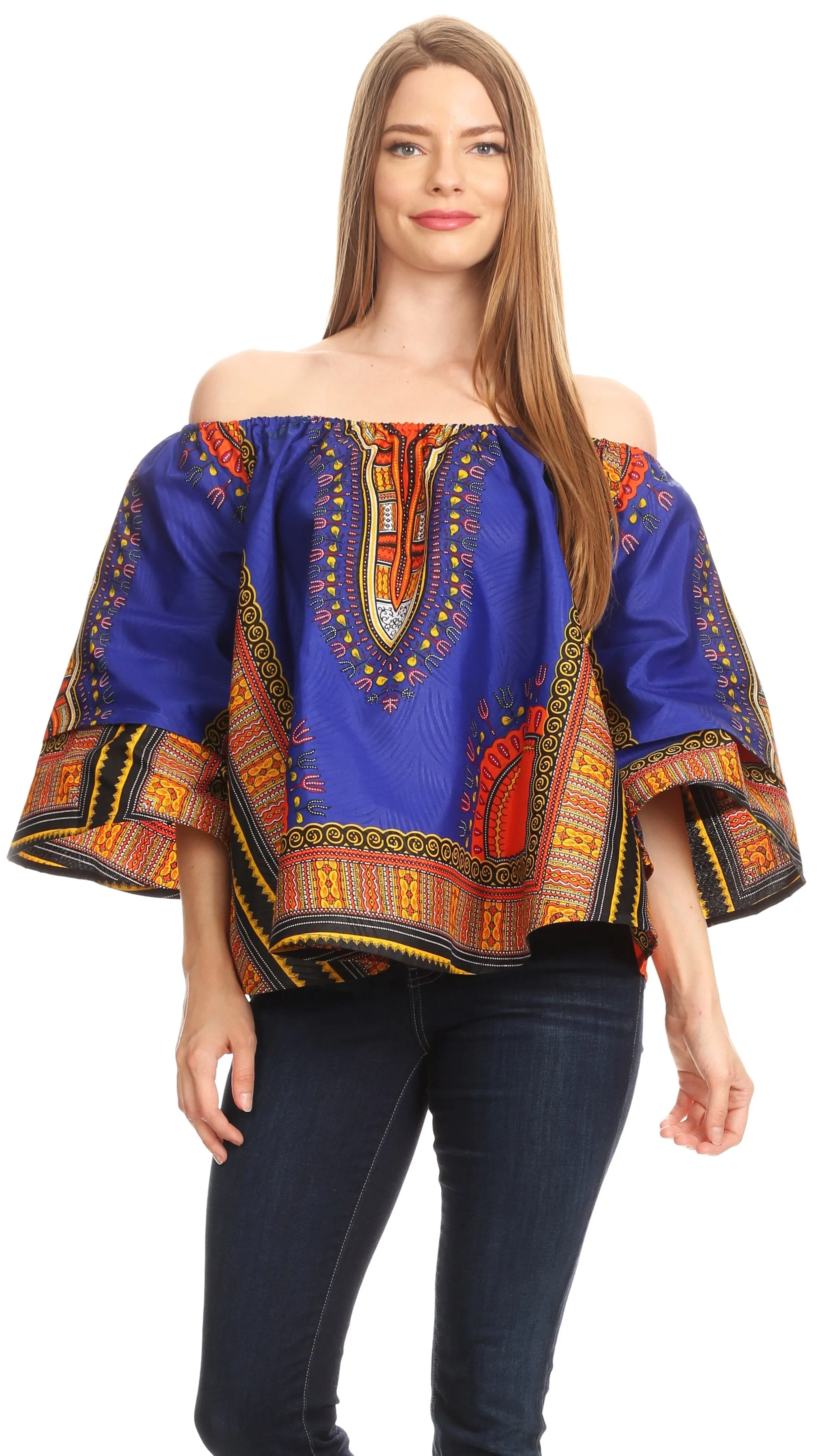 Sakkas Efua Wax Ankara Dutch African Print Pirate Casual Top Colorful